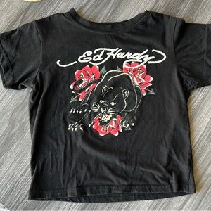 Ed Hardy Black Tee with Panther and Roses